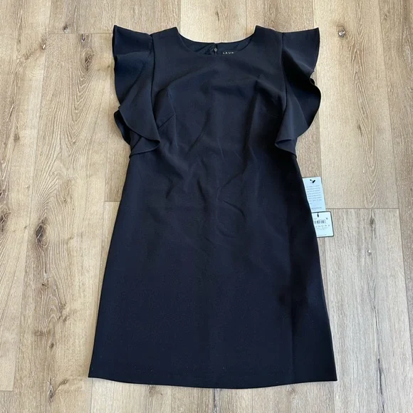 Laundry by Shelli Segal ruffle sleeve sheath dress black - Picture 2 of 7